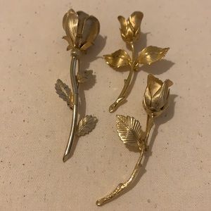 Vintage Giovonni Stem Brooch Gold Rose (Set 3)